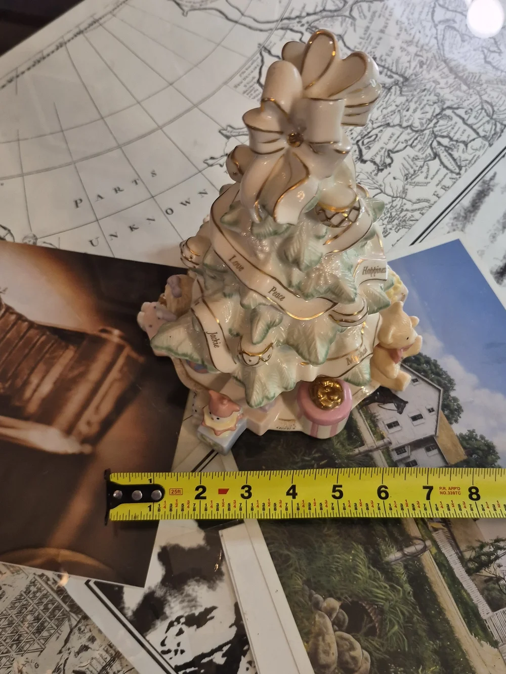 Lennox Porcelain White and Green Holiday Tree Figurine with Gold Accents